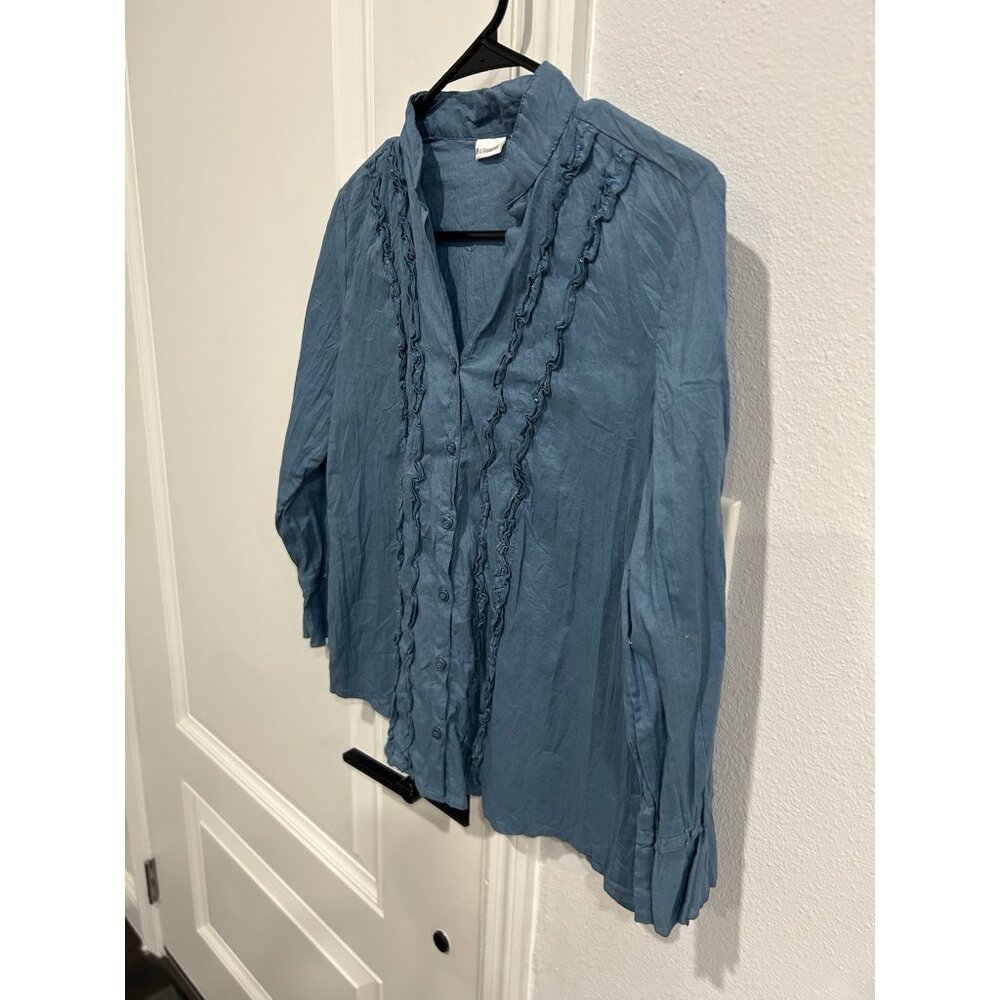 No Boundaries Button Front Ruffle Chambray Shirt … - image 3